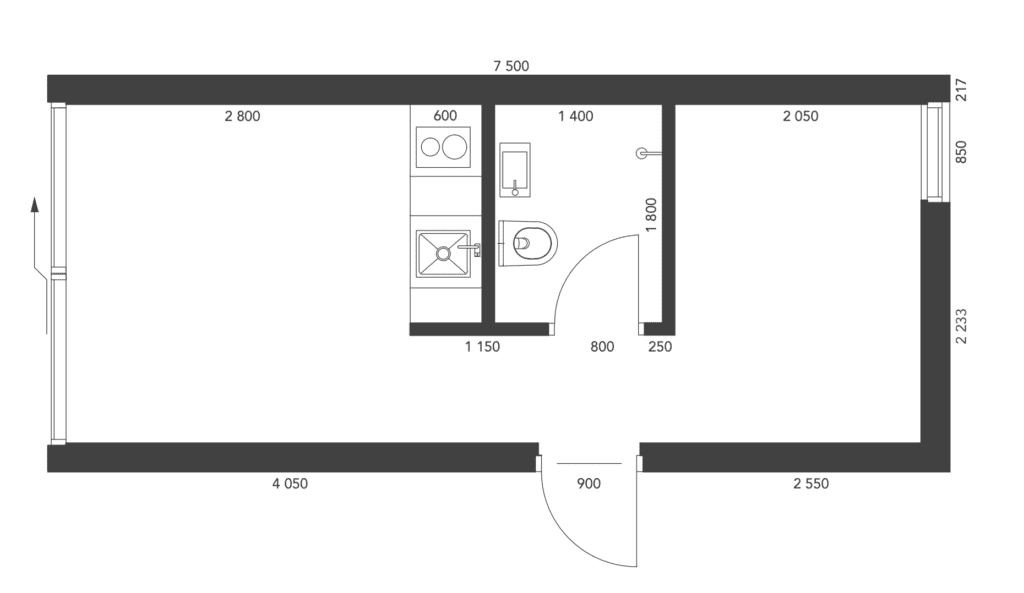25m2 add a room floor plan